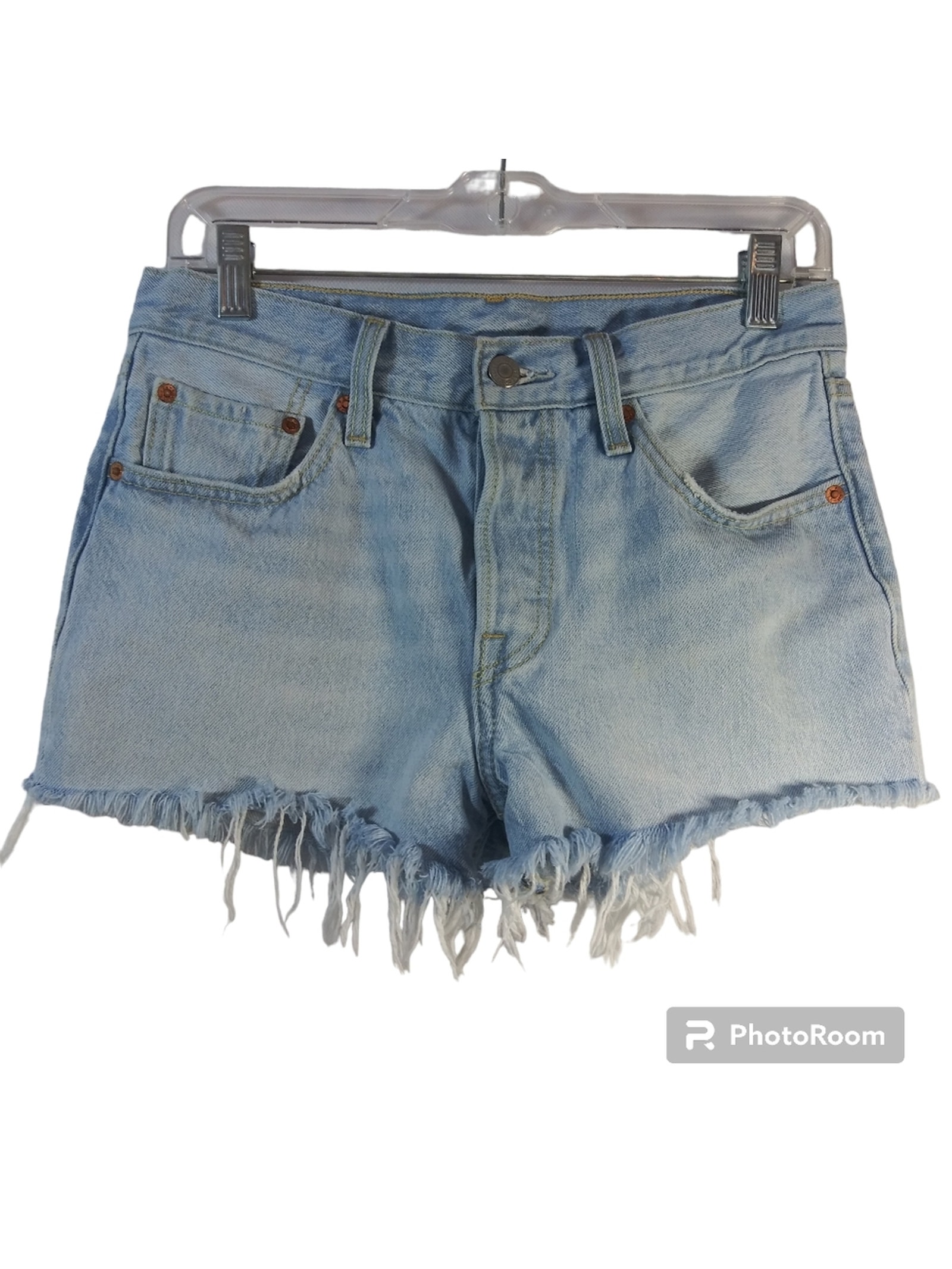 Levi’s 501 Button Fly Cutoff Raw Hem Jean Shorts High Rise S58022 Size 27